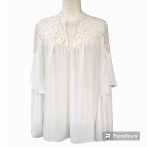 BCBG MaxAzria White Laced Ruffled Oversized Top Blouse